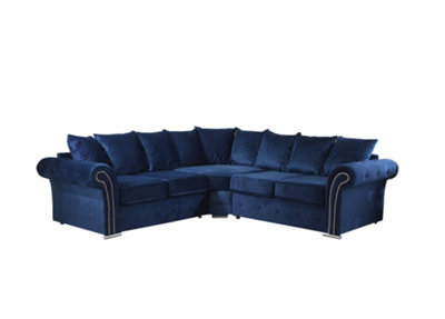 Mellows Plush Velvet Blue Corner Sofa Scatterback 2c2