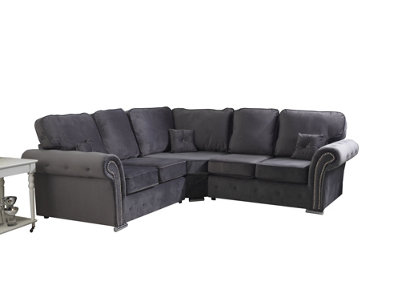 Mellows Plush Velvet Grey Corner Sofa Full Back 2c2