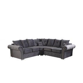Mellows Plush Velvet Grey Corner Sofa Scatterback 2c2