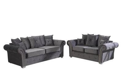 Mellows Plush Velvet Grey Sofa Scatterback 3+2 Set