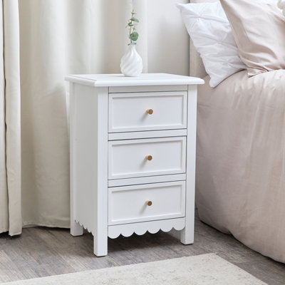 Melody Maison 3 Drawer Scalloped Bedside Table - Staunton White Range