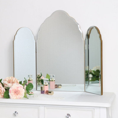 Melody Maison Antique Gold Arched Triple Vanity Mirror 60cm x 72cm