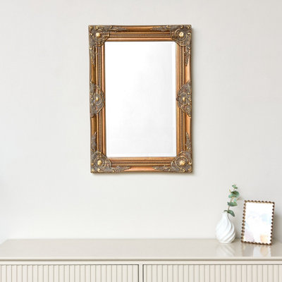 Melody Maison Antique Gold Ornate Rectangle Wall Mirror 65cm x 45cm ...