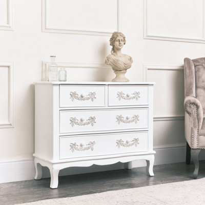 Melody Maison Antique White 4 Drawer Chest of Drawers - Pays Blanc Range