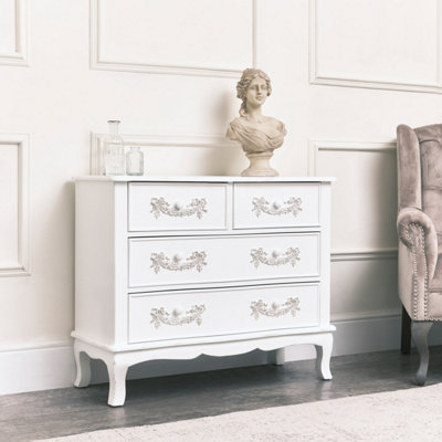 Melody Maison Antique White 4 Drawer Chest of Drawers Pays Blanc Range