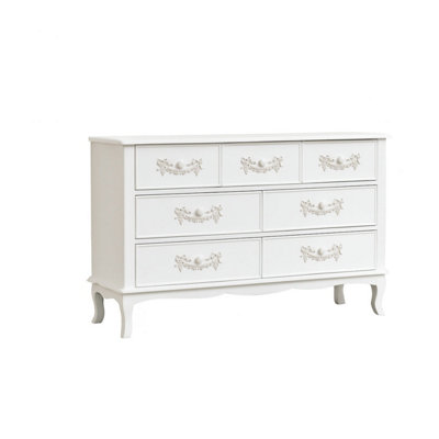 Melody Maison Antique White 7 Drawer Chest of Drawers - Pays Blanc Range