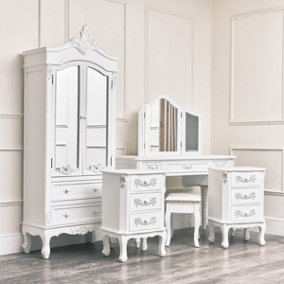 Melody Maison Antique White Closet, Dressing Table Set & Pair of Bedside Tables - Pays Blanc Range