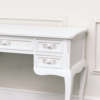 Melody Maison Antique White Dressing Table Desk with Triple Mirror - Pays Blanc Range