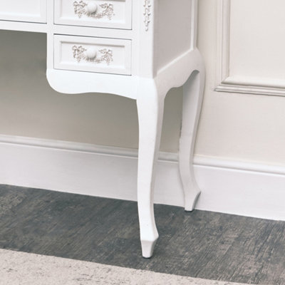 Melody Maison Antique White Dressing Table Desk with Triple Mirror - Pays Blanc Range