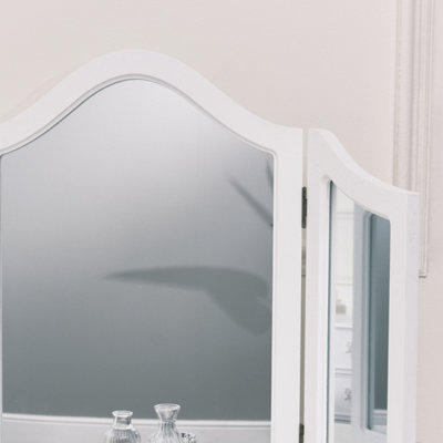Melody Maison Antique White Dressing Table Desk with Triple Mirror - Pays Blanc Range