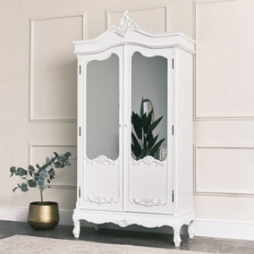 Melody Maison Antique White Mirrored Wardrobe - Pays Blanc Range