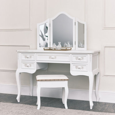 Melody Maison Antique White Triple Dressing Table Mirror - Pays Blanc Range