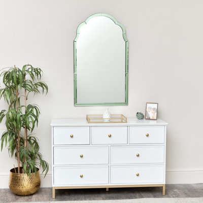 Melody Maison Arched Green Glass Art Deco Wall Mirror 60cm x 101cm