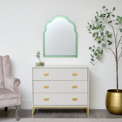 Melody Maison Arched Green Glass Art Deco Wall Mirror 60cm x 72cm