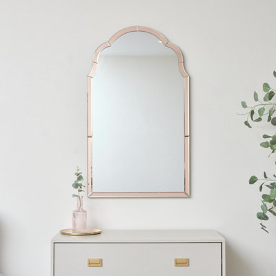 Melody Maison Arched Pink Glass Art Deco Wall Mirror 60cm x 101cm