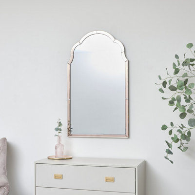 Melody Maison Arched Pink Glass Art Deco Wall Mirror 60cm x 101cm