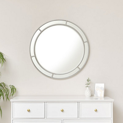 MELODY MAISON ART DECO-INSPIRED SILVER ROUND WINDOW MIRROR: 80CM SIZE