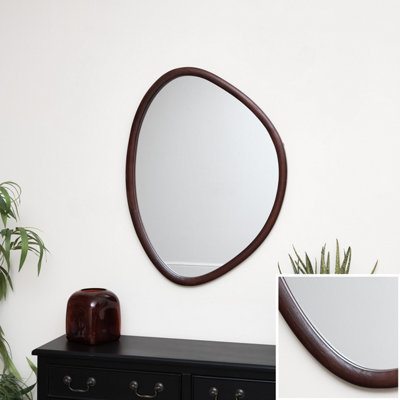 Melody Maison Asymmetrical Wooden Pebble Wall Mirror 60cm x 60cm