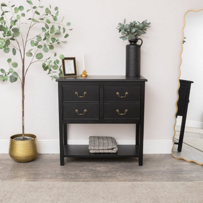 Melody Maison Black 4 Drawer Chest Console Table with Shelf - Briggs Range