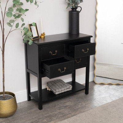 Melody Maison Black 4 Drawer Chest Console Table with Shelf - Briggs Range