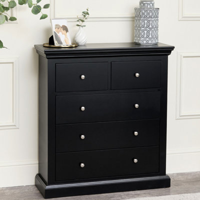 Melody Maison Black 5 Drawer Chest of Drawers - Slimline Haxey Black Range