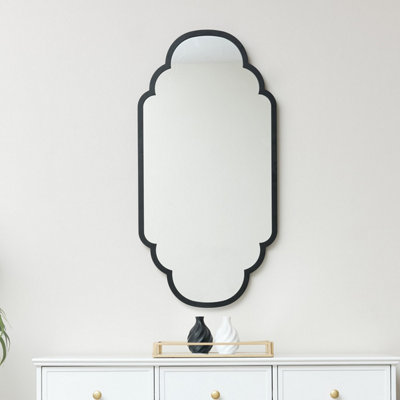 Melody Maison Black Curved Scalloped Framed Wall Mirror 50cm x 100cm