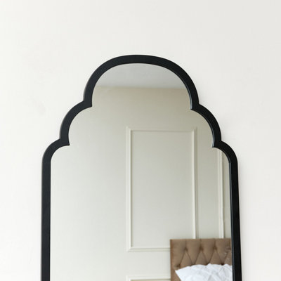 Melody Maison Black Curved Scalloped Framed Wall Mirror 50cm x 100cm