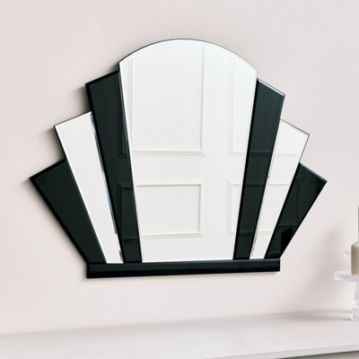 Melody Maison Black Glass Art Deco Arch Fan Wall Mirror 80cm x 60cm