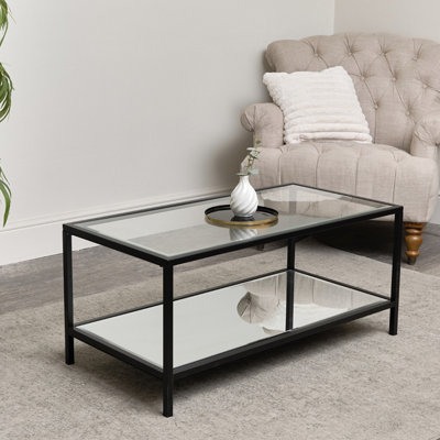 Melody Maison Black Glass & Mirrored Coffee Table