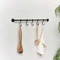 Melody Maison Black Industrial Wall Mounted Rail with 5 Storage Hooks