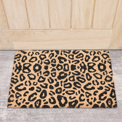 Melody Maison Black & Natural Leopard Print Coir Door Mat