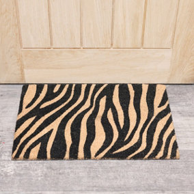 Melody Maison Black & Natural Zebra Print Coir Door Mat