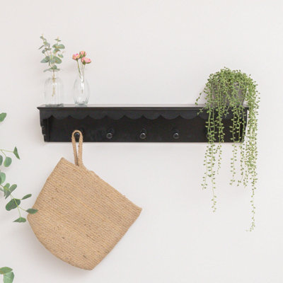 Melody Maison Black Painted Scalloped Edge Coat Peg Rail Hooks with ...