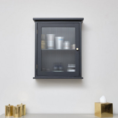 Melody Maison Black Reeded Glass Fronted Wall Cabinet | DIY at B&Q