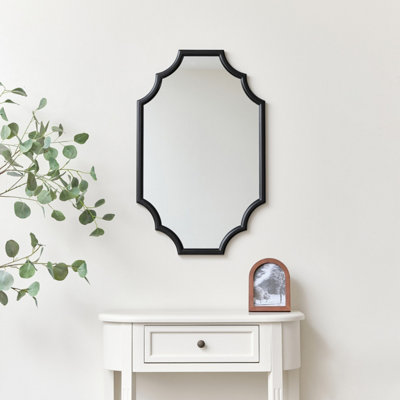 Melody Maison Black Satin Geometric Framed Wall Mirror 80cm x 50cm