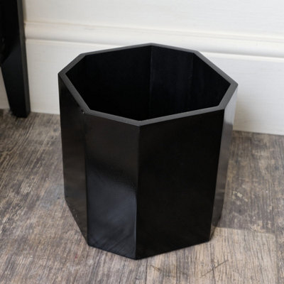 Melody Maison Black Wooden Octagonal Edge Waste Paper Bin