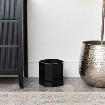 Melody Maison Black Wooden Octagonal Edge Waste Paper Bin