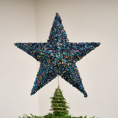 Melody Maison Blue and Multi Coloured Sparkly Star Shaped Christmas Tree Topper