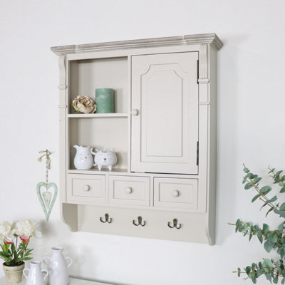 Melody Maison Cream Wall Mounted Cupboard with hooks - Lyon Range