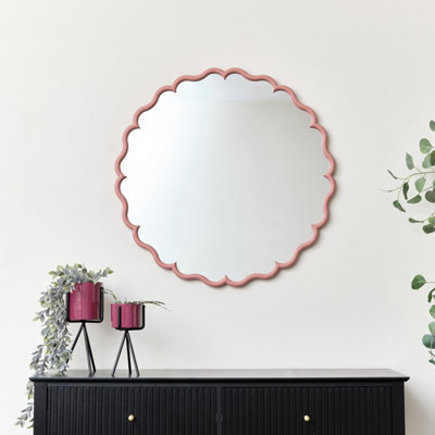 Melody Maison Dark Peach Scalloped Frame Round Wall Mirror - 80cm x 80cm