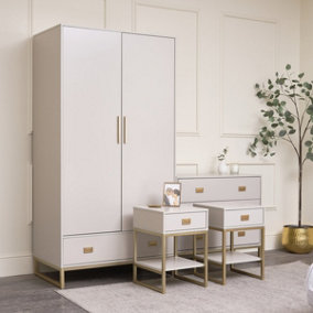 Melody Maison Double Wardrobe, Chest of Drawers & Pair of Bedside Tables - Elle Stone Range