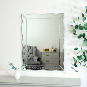 Melody Maison Etched Silver Art Deco Wall Mirror 80cm x 60cm