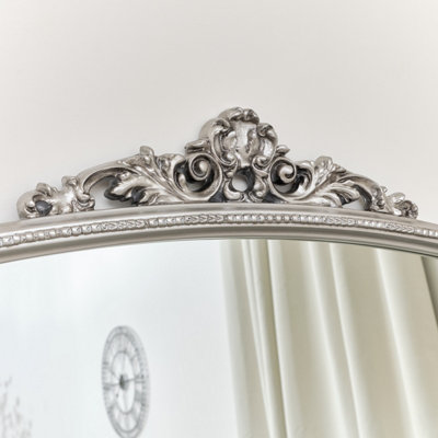 Melody Maison Extra Large Arch Antique Silver Ornate Overmantle Mirror - 152cm x 128cm