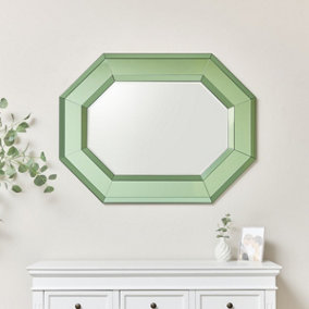 Melody Maison Extra Large Green Glass Octagon Wall Mirror 105cm x 80cm