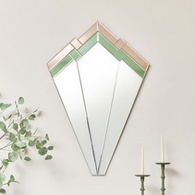 Melody Maison Extra Large Green & Pink Art Deco Fan Wall Mirror 120cm x 80cm