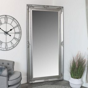 Melody Maison Extra Large Ornate Silver Wall / Floor / Leaner Full Length Mirror 100cm x 200cm