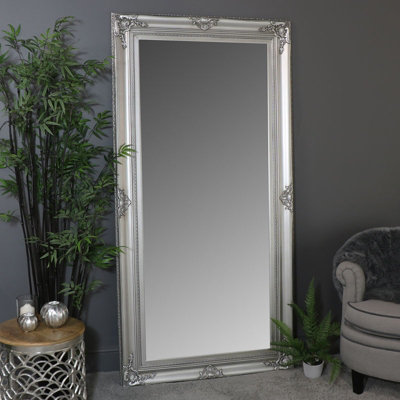 Melody Maison Extra Large Ornate Silver Wall / Floor / Leaner Mirror ...