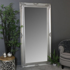 Melody Maison Extra Large Ornate Silver Wall / Floor / Leaner Mirror 100cm x 200cm