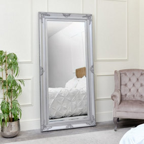 Melody Maison Extra Large Ornate Silver Wall/Leaner Mirror 100cm x 200cm