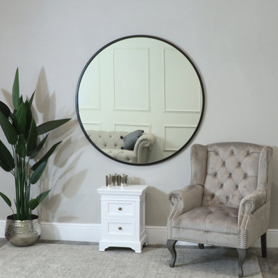 Melody Maison Extra Large Round Black Wall Mirror 120cm x 120cm (1.2 M x 1.2 M)